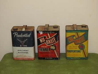 Lot Of 3 Old Metal Painting Products Advertising Cans Nu Brite & More