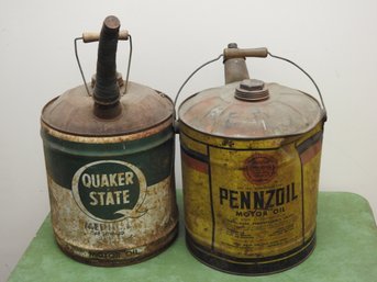 Lot Of 2 Old Pennzoil & Quaker State Oil Pouring Cans 17 Inches