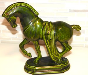 Vintage 12 Inch Tall Green Trojan Horse Statue