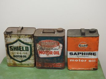 Lot Of 3 Old Metal Motor Oil 2 Gallon Cans