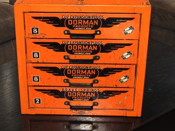 1950s Dorman Products 4 Drawer Metal Parts Industrial Automobile Shop Advertising Bin Heavy Piece