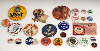 Big Lot Of Old Button Pins Political & More