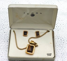 Lot # 35 Gorgeous Tiger Eye Ladies Necklace & Earrings In Box