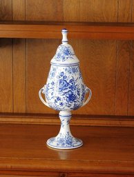 A Blue & White China Lidded Urn, Unmarked, Vintage