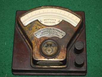 Antique 1889 Wood & Brass Western Electrical Instruments AM Meter