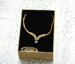 Lot # 143 Stunning Ladies Blue Topaz Necklace In Box