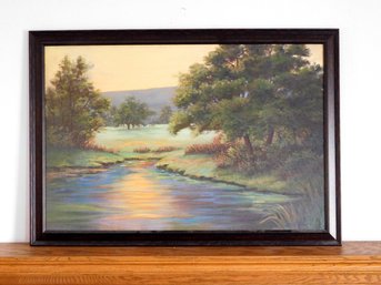 A Framed Decorator Print Of A Stream And Landscape, Signed