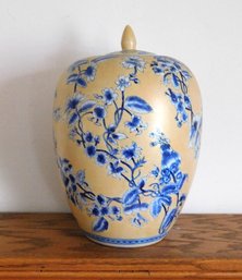 A Chinese Porcelain Enameled Ginger Jar Style Vase In Rich Blue & Yellow Colors