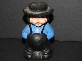 Vintage Cast Iron Amish Boy Coin Bank Made In USA