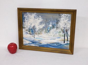A Mid-century Oil On Board Winterscape By Norma Downes