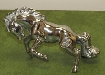 Old Chrome Horse White Trucking Hood Ornament