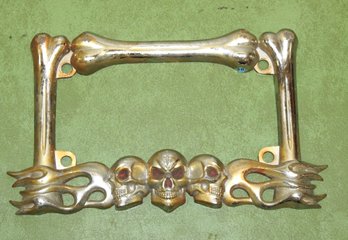 Vintage Chrome Skull License Plate Holder