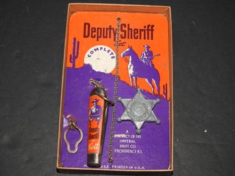 NOS Deputy Sheriff Metal Badge & Imperial Knife On Card In Box