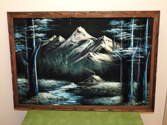 Large Vintage Velvet Painted Mountain Scene