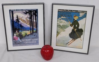 A Pair Of Parisian Framed Advertising Prints For Skiing The French Alps And And Hiking In France