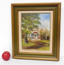 A Framed Painting On Canvas Of A General Store In The Country Signed C. Lucas