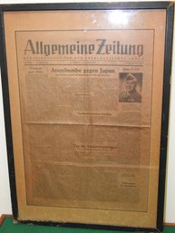 Large Framed #1 1945 American Army German Newspaper Front Page Atomic Bombing Of Japan