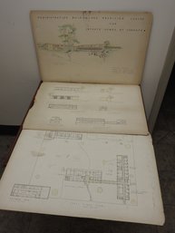 1930s 1940s Lot Of 3 Original Architect Drawing On Board For Jewish Center In Toronto