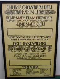 Large Professionally Framed Chums Chowder Deli Menu Sign - From Artists Studio, Possible Pop Art