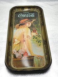 Metal Coca Cola Lady & Flowers Beer Tray 18 Inch