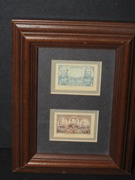 Lot Of 2 Old Authentic Postal Stamps In Frame