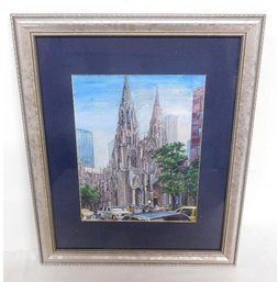 Framed Print, Signed, Of St. Patrick's Cathedral In NYC C.1990's