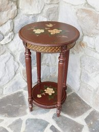 Asian Style Decorated Drum Table With Birds & Flowers