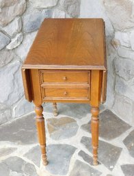 A Double Drawer Drop Leaf Side Table Or Work Table In Hardwood