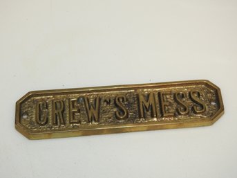 Vintage Solid Brass Crews Mess Nautical Door Plaque