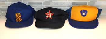 Lot 3 1980s Mariners Astros Brewers Baseball Caps