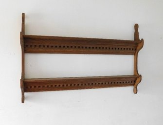 An Fancy Oak 2 Tier Hanging Wall Shelf With Plate Grooves