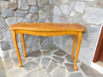 A Golden Oak Finished Marquetry Topped Console Table