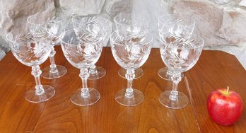 A Set Of 8 Crystal Wine Glasses / Goblets By Tiffin In The Royal Wreath Pattern