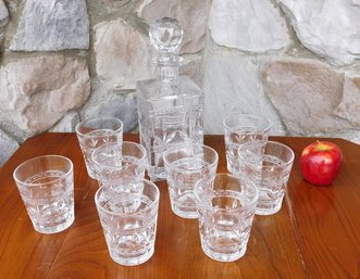 A Decanter W/Stopper And 8 Rock's Glasses By Royal Limited Crysta - Poland