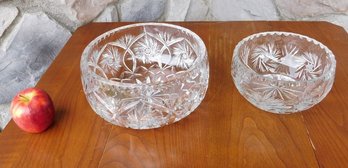 Two Cut Crystal Pinwheel Decorated Glass Serving Bowls