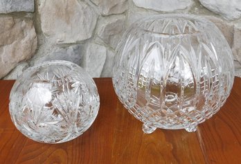 Two Crystal Rose Bowls, One Footed