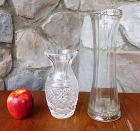 Two Crystal Glass Vases 7' & 10' In Height