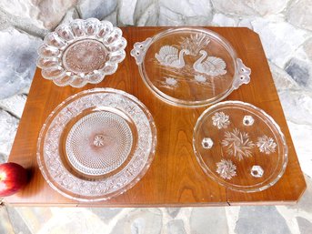 Four Glass Serving Platters / Cake Plates