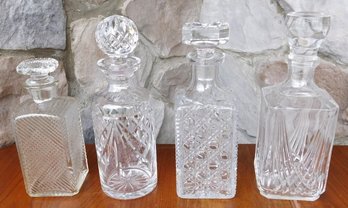 Group Of 4 Crystal Whiskey / Bourbon Decanters
