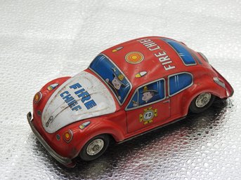 Vintage Tin Litho Fire Chief Beetle Car