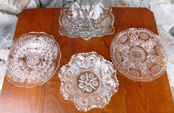 Four Very Victorian Era Glass Serving Bowls Including An Ice Cream Tray