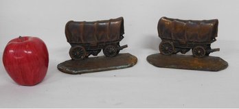 Antique Bronzed Iron Conestoga Wagons Bookends By H. Howell & Co.