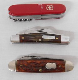 Three Collector Type Pocket Knives Including Real Swiss Army Knife, Imperial & Boker