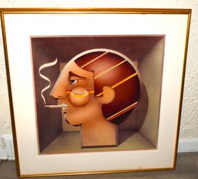 40 X 42 Unusual Deco Style Framed Smoking Artwork