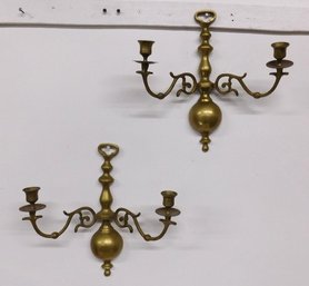 Matching Pair Of Brass Wall Hanging Candle Sconces