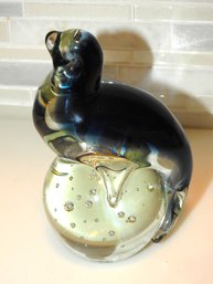 Large Vintage Seal On Ball Solid Glass Statue