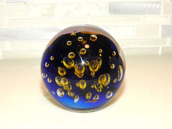 Large Vintage Cobalt Blue Solid Glass Paperweight