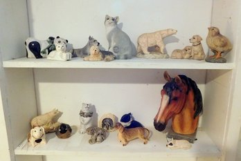 A Grouping Of Figural Animals, Dogs, Pandas, Bears, Cats & More