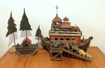 Noah's Ark And The Animals - Carved Wooden Decorations