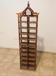 An Interesting Pagoda Type Tall Wire & Wood CD Rack
